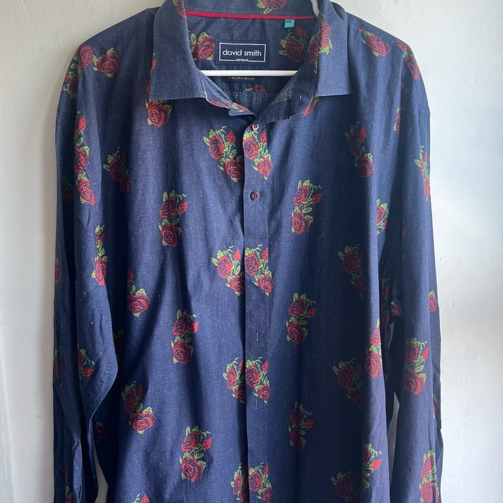 David Smith Australia Button Down Shirt with Floral Roses 4XL EUC